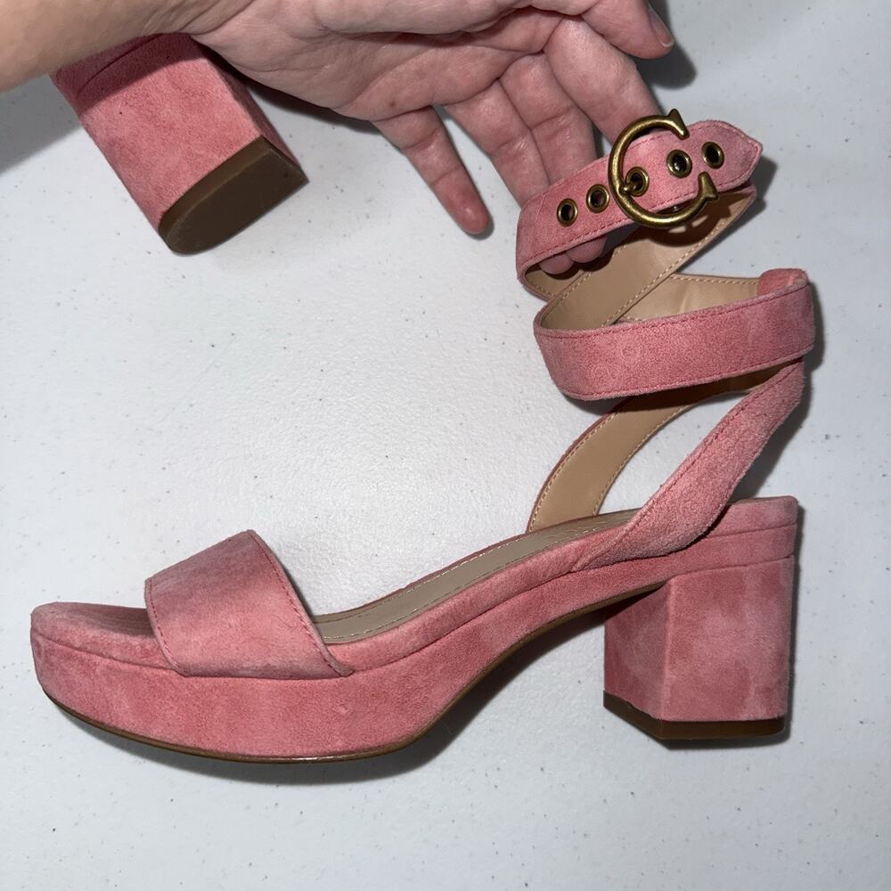 Coach Women’s Serena Heel Sandal Pink Suede Size 6.5 - Picture 4 of 8